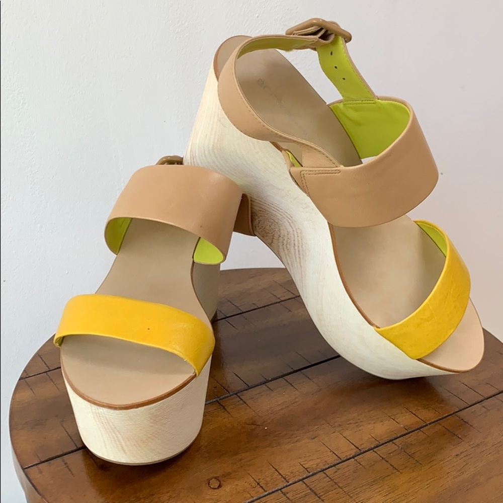 Leather platform sandal yellow nude color block 10
